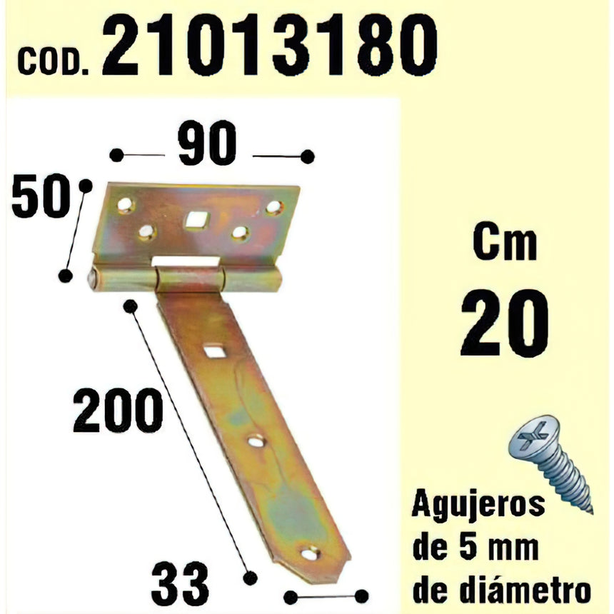 Suporte de madeira para dobradiça bicromatizada 200 mm.