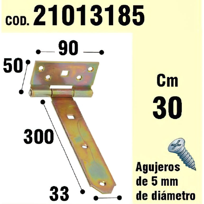 Suporte de madeira para dobradiça bicromatizada 300 mm.