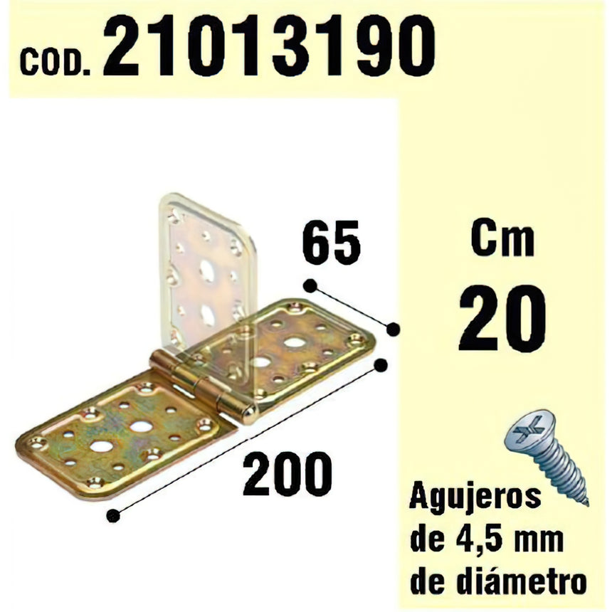 Suporte de madeira para dobradiça bicromatizada 65 x 200 mm.