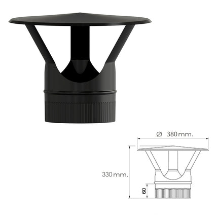 Sombrero Estufa Vitrificado  Premium Negro Ø 200 mm. Sombrero Tubo Chimenea, Sombrero Tubo Humo, Sombrero Tubo Calefacción.