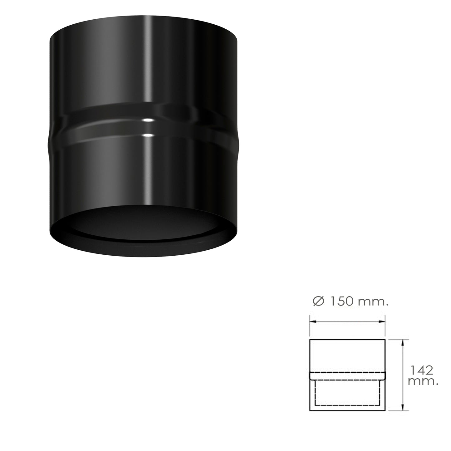 Modulo Anticondensados Estufa Vitrificado Negro Ø 150 mm. Condensador Chimenea, Anticondensados Chimenea, Anticondensacion Tubos