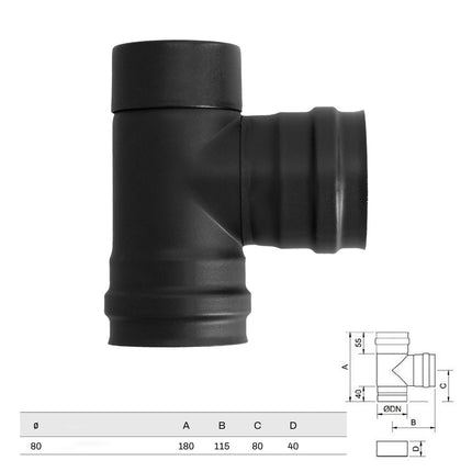 Te con Tapa Estufa Pellet Vitrificado Ø80 Mm  90°