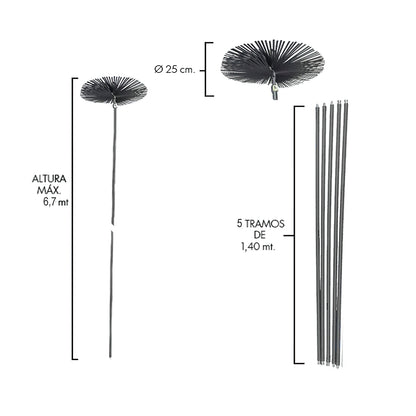 Deshollinador Cepillo Kit Chimeneas 6,7 metros x 250 mm. Diámetro.