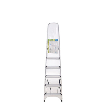 Escalera Aluminio 6 Peldaños Plegable, Uso doméstico, Antideslizante, Ligera y Resistente