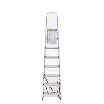 Escalera Aluminio 7 Peldaños Plegable, Uso doméstico, Antideslizante, Ligera y Resistente