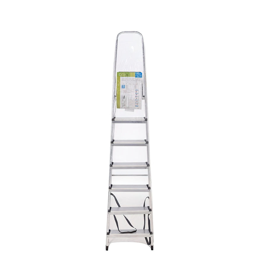 Escalera Aluminio 7 Peldaños Plegable, Uso doméstico, Antideslizante, Ligera y Resistente