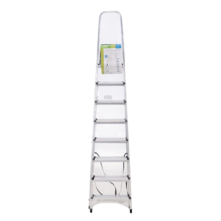 Escalera Aluminio 8 Peldaños Plegable, Uso doméstico, Antideslizante, Ligera y Resistente