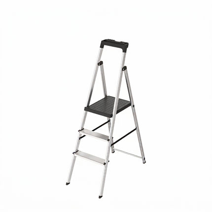 Escalera Aluminio 3 Pedaños Uso Domestico Certificada En 131 Con Bandeja Para Herramientas. - 3 Peldaños