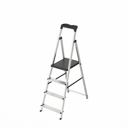 Escalera Aluminio 4 Pedaños Uso Domestico Certificada En 131 Con Bandeja Para Herramientas. - 4 Peldaños