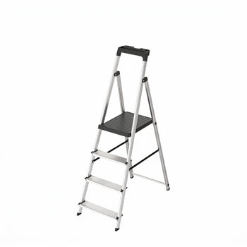 Escalera Aluminio 4 Pedaños Uso Domestico Certificada En 131 Con Bandeja Para Herramientas. - 4 Peldaños