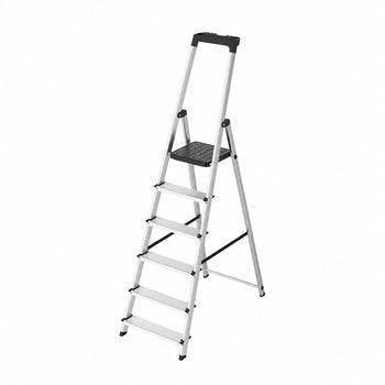 Escalera Aluminio 6 Pedaños Uso Domestico Certificada En 131 Con Bandeja Para Herramientas. - 6 Peldaños