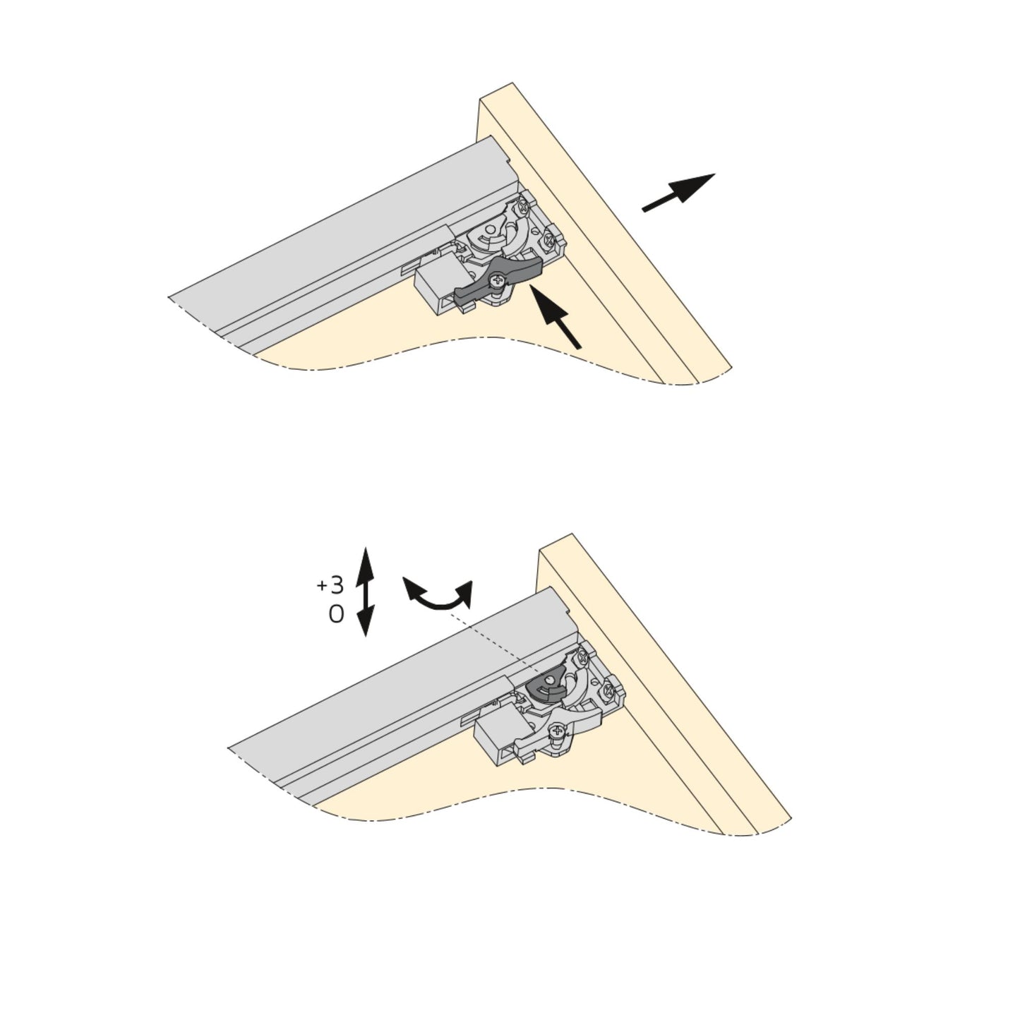 Emuca Slippe concealed guides for fully extendable drawers with soft closing and hook, 440, Zinc-plated, Steel