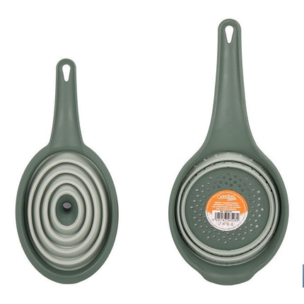 Pack de embudo y colador plegables con mango y capacidad para 0,6 litros | Color: verde | Ahorro de espacio y fácil almacenamiento