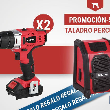 Pack de 2 taladros percutores a batería + altavoz Bluetooth de regalo | Herramientas de calidad