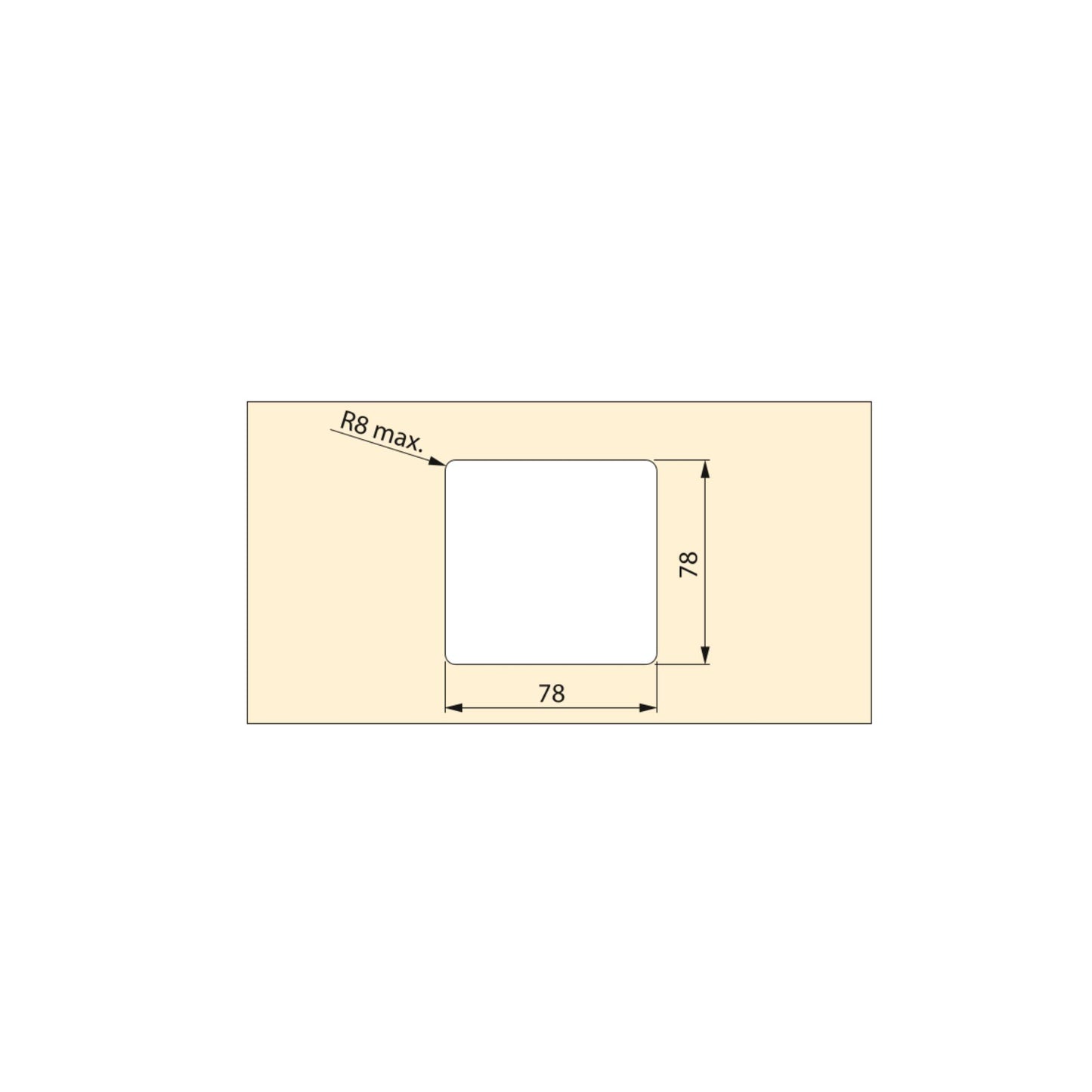 Emuca Set of 5 Plaswire 85 table grommets, square, 78x78mm, for recessed mounting, Plastic, White