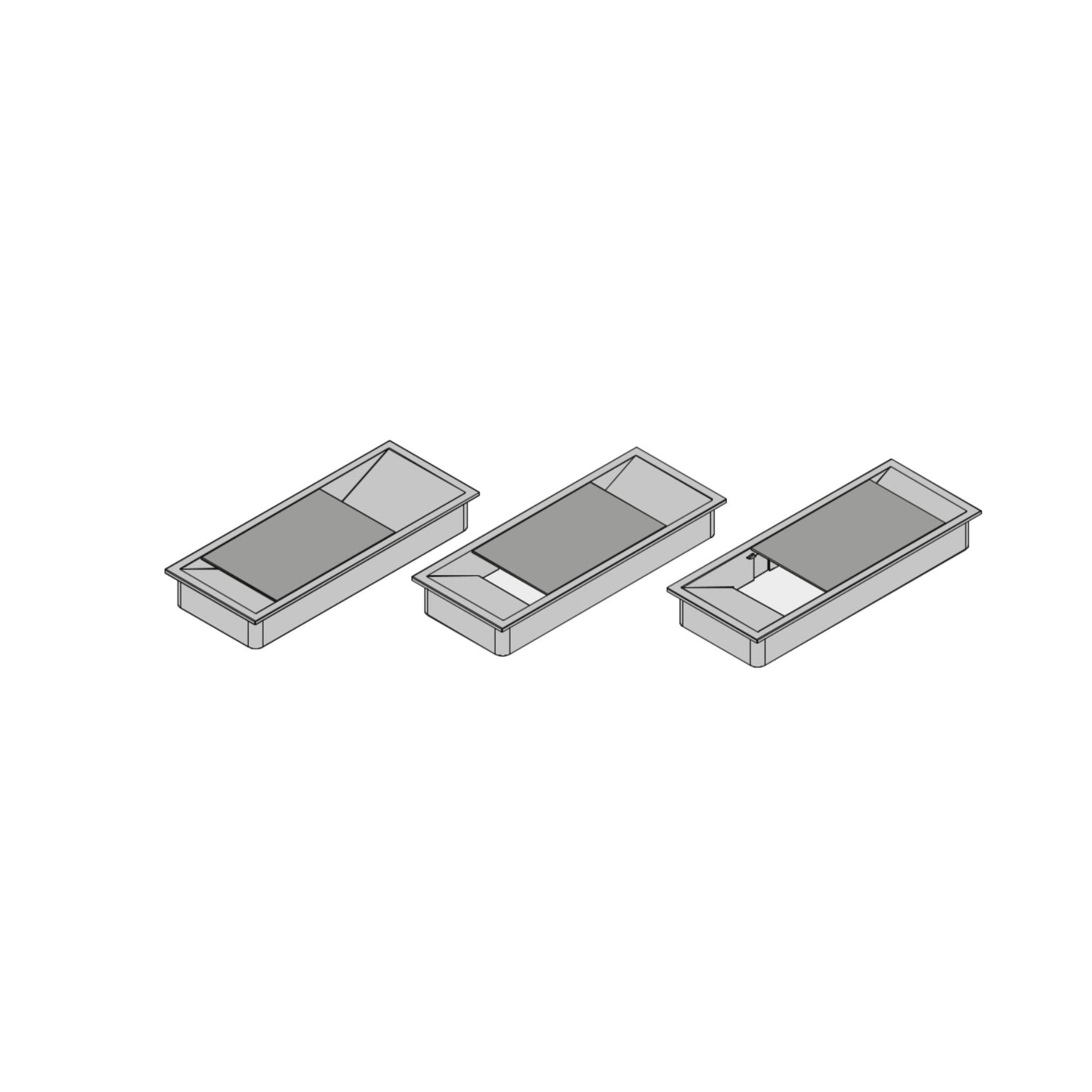 Emuca Set of 5 Plaswire 152 rectangular table grommets, 146x56mm, for recessed mounting, Plastic, White