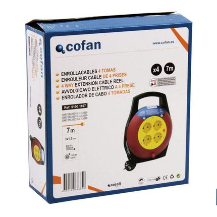 Enrollacables de 4 tomas | Longitud del cable 7 m | Sección cable 3 x 1,5 mm