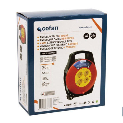 Enrollacables de 4 tomas | Longitud del cable 20 m | Sección cable 3 x 1,5 mm