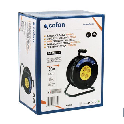 Alargador de cable con 4 tomas | Longitud del cable 50 metros | Sección cable 3 x 1,5 mm