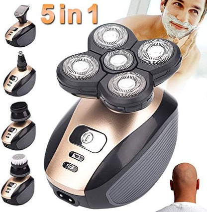 Maquinilla de afeitar eléctrica para hombres, 5 en 1,4D, recargable, cabeza calva, afeitadora eléctrica, 5 cabezales flotantes, barba, nariz, oreja, afeitadora, cepillo facial