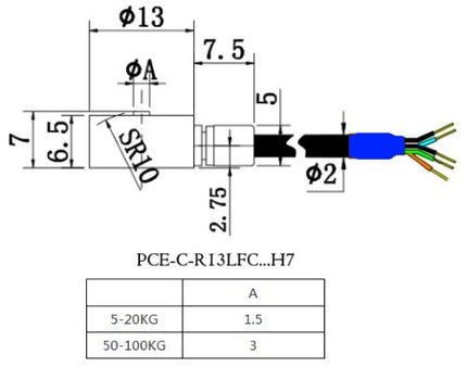 Célula de carga PCE-C-R13LFC Serie 5-100 kg