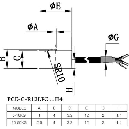 Célula de carga PCE-C-R12LFC Serie 5-50 kg
