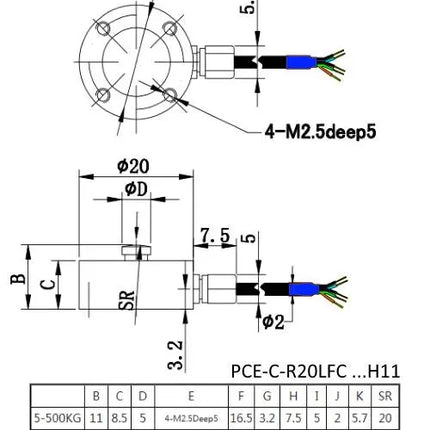 Sensor de fuerza PCE-C-R20LFC Serie 5-2000 kg