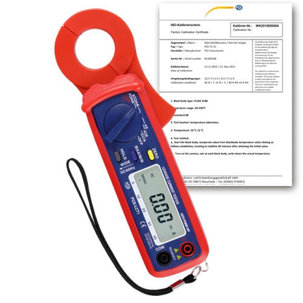 Amperímetro de alicate PCE-LCT 1-ICA com certificado de calibração ISO incluído.