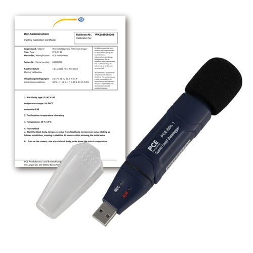 Medidor de nível sonoro USB PCE-SDL 1-ICA com certificado de calibração ISO incluído.