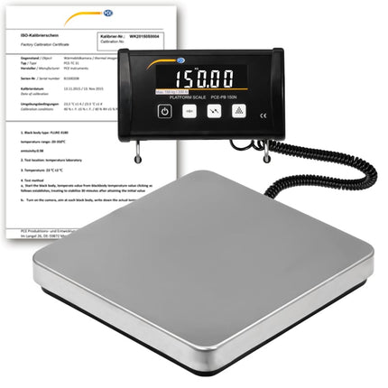 Balança de inventário PCE-PB 150N-ICA com certificado de calibração ISO incluído.