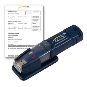 Termohigrómetro PCE-HT 71N-ICA com certificado de calibração ISO incluído.