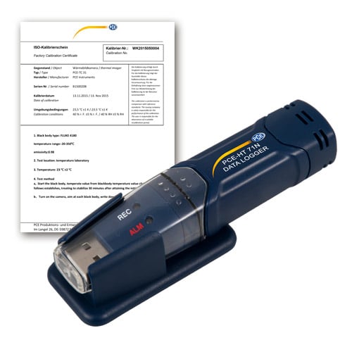 Termohigrómetro PCE-HT 71N-ICA com certificado de calibração ISO incluído.