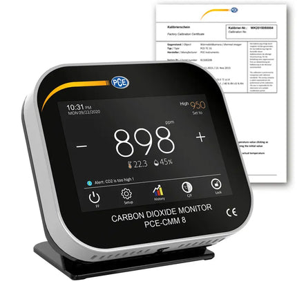 Medidor de CO2 PCE-CMM 8-ICA com certificado de calibração ISO incluído.