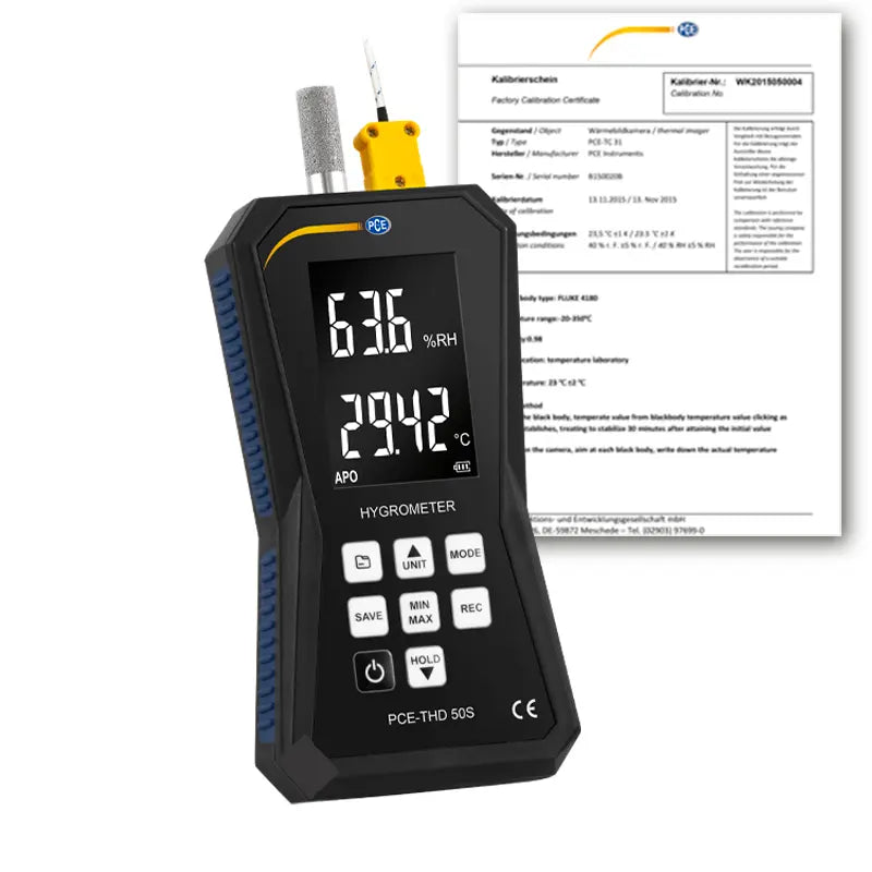 Termohigrómetro PCE-THD 50S incl. certificado de calibración ISO