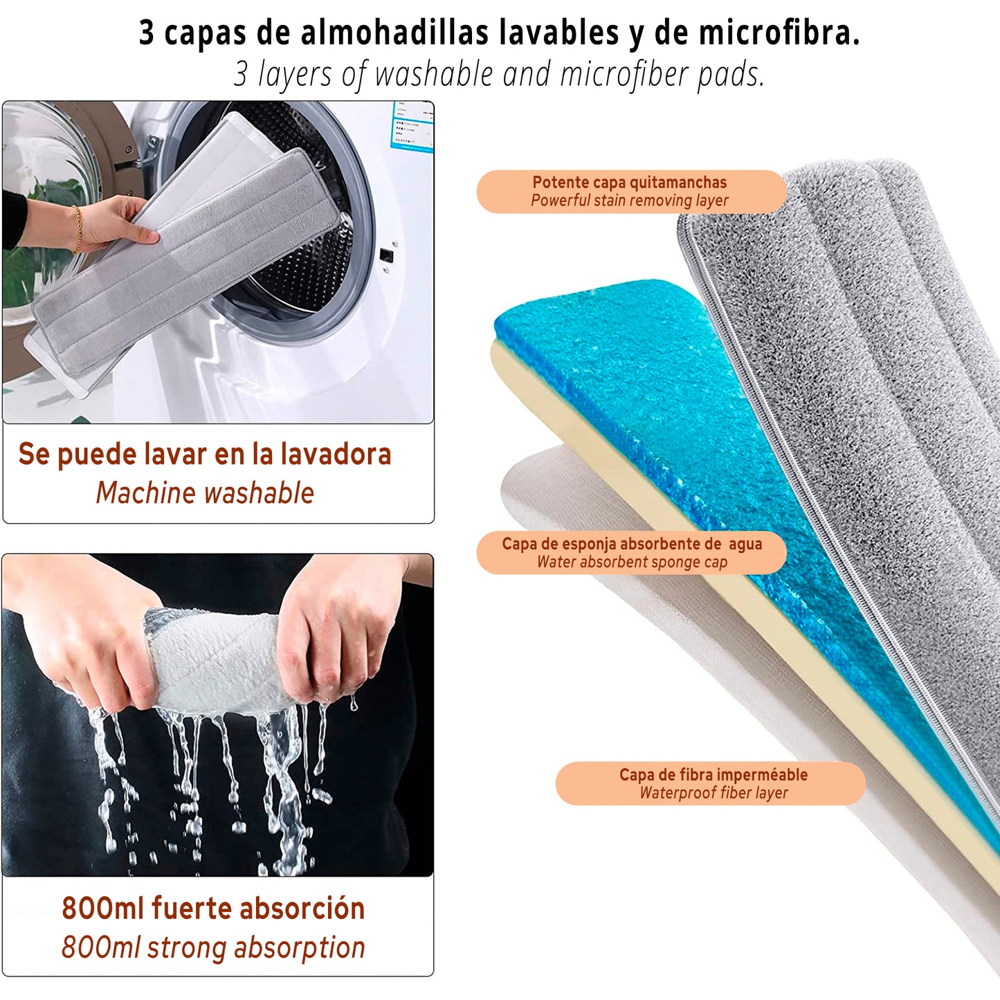 Set de mopa plana de microfibra y cubeta escurridora joybos