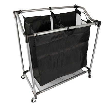 Laundry cart dirty clothes with wheels, 2 bags