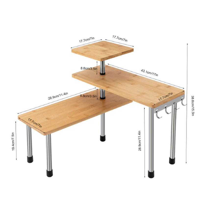 Estante esquinero de bambú para cocina FIVE - Estable, duradero y de gran capacidad