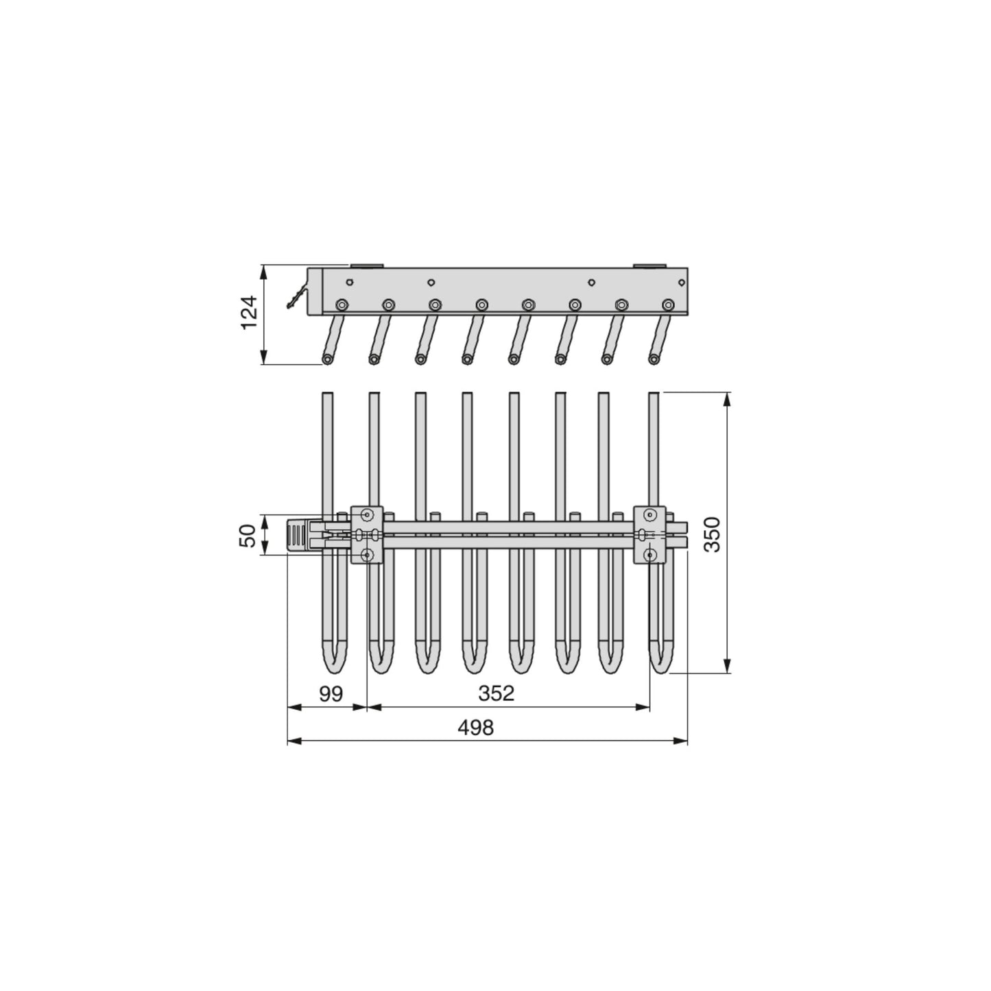 Emuca Removable trouser rack, Left, Steel and Plastic, Painted aluminium