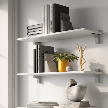 Conjunto de suportes para prateleiras Emuca Squad 2 de madeira ou vidro, plástico e zamak, alumínio pintado