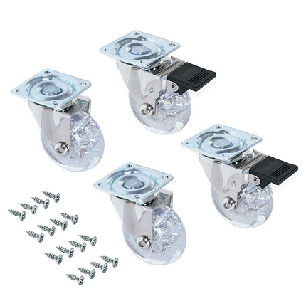 Emuca Set of 4 transparent slip castors with mounting plate, diameter 75mm, steel and plastic