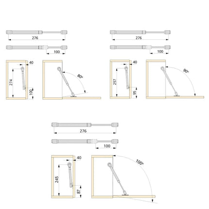 Emuca Lote de 10 pistones para puertas elevables H con enganches