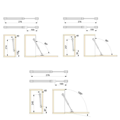 Emuca Set of 10 pistons for folding doors H, 12kg, 100mm travel, with hooks, Steel and Plastic, Metallic grey