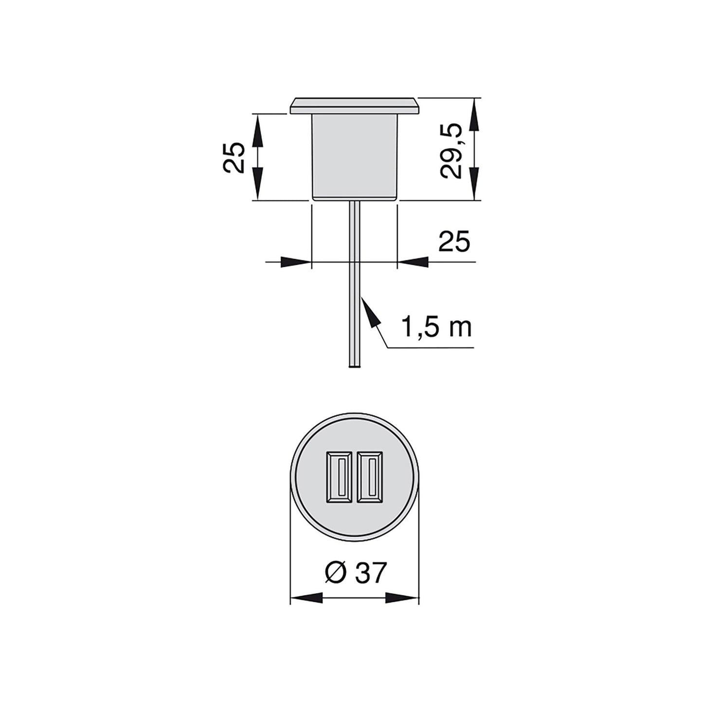 Emuca Kit de conector USB para carga Plugy, incluye convertidor y 2 USB tipo A, para encastrar en el mueble en diámetro 25mm, Plástico, Gris metalizado