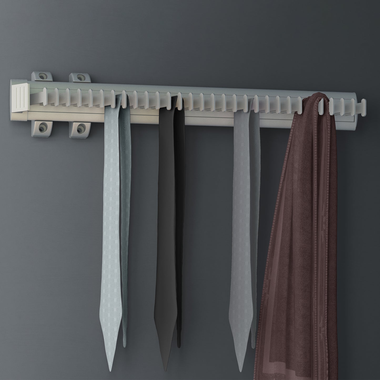 Emuca Removable side tie rack, matte anodized, plastic and aluminum