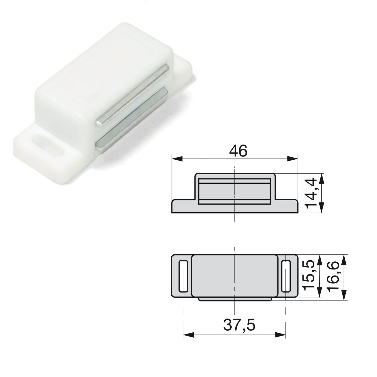 Emuca Set of 20 magnetic door catches, Steel and plastic, White