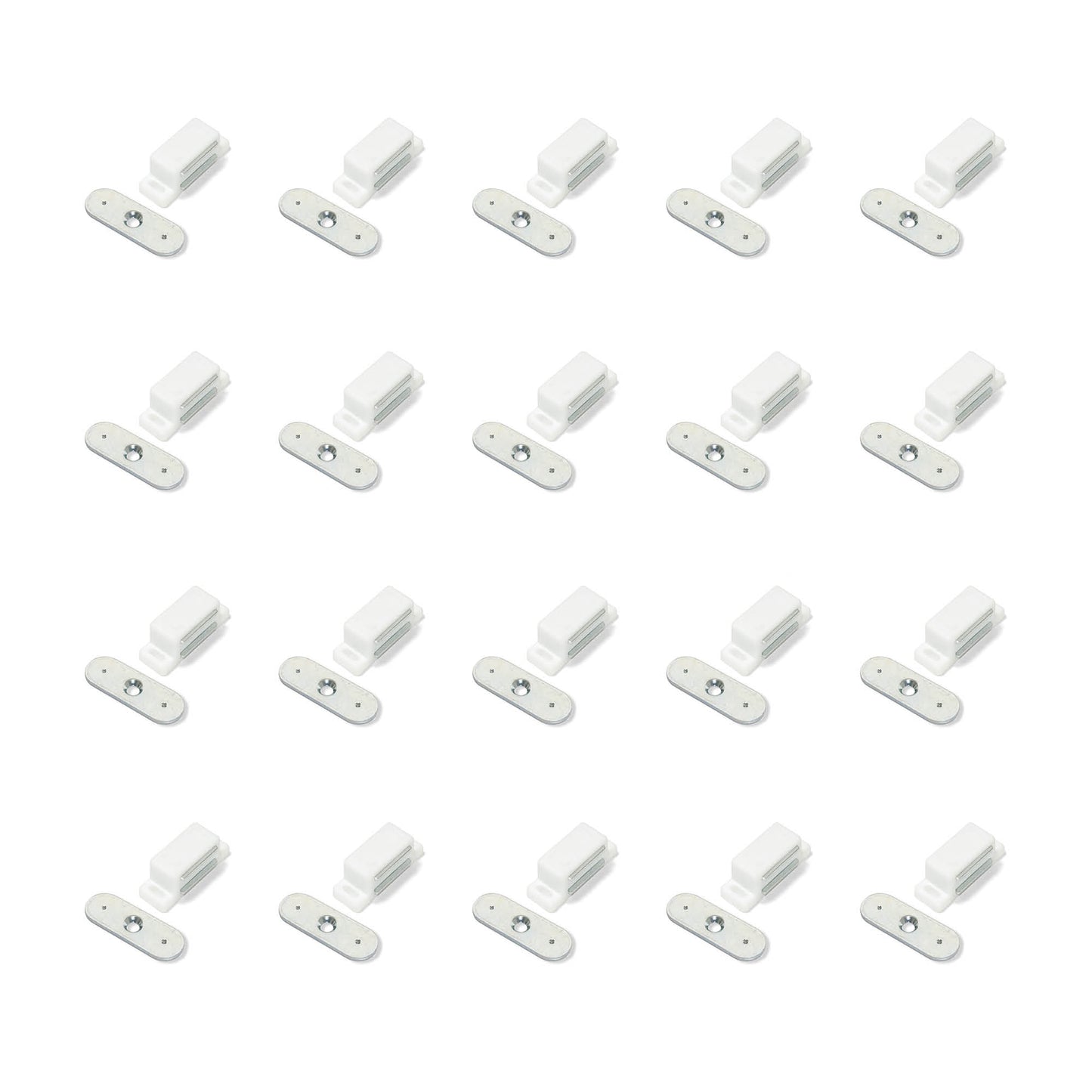 Emuca Set of 20 magnetic door catches, Steel and plastic, White