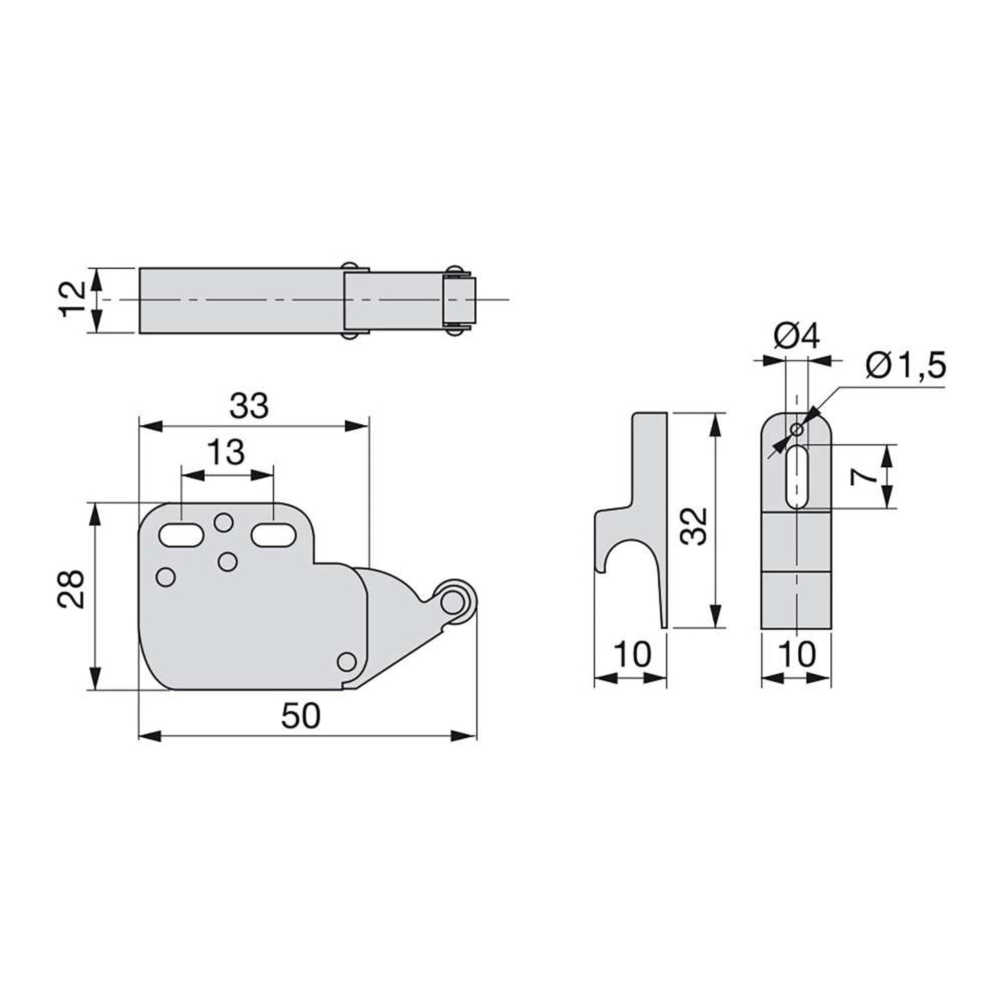 Emuca Set of 10 Fast Latch furniture locks, Steel and plastic, White