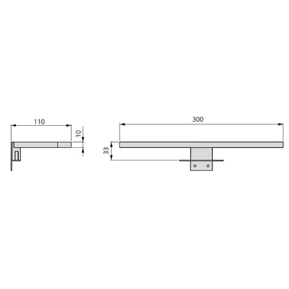 Aquarius LED bathroom mirror spotlight (AC 230V 50Hz), no converter required, L300mm, 6,000K cool white light, Plastic and Aluminium, Chrome 