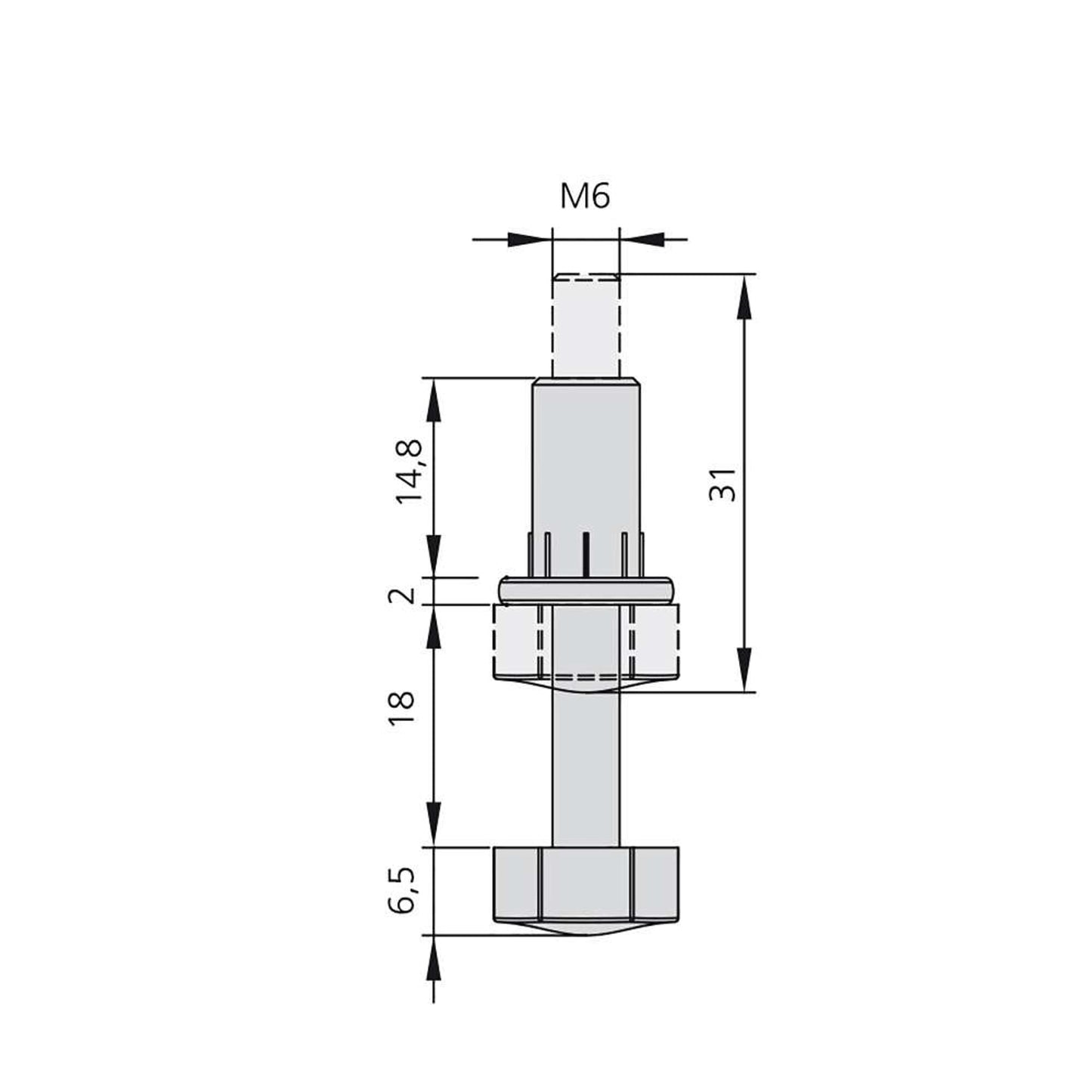 Emuca Lote de 20 pies niveladores para mueble, base hexagonal, M6, regulación 18mm, Acero y plástico