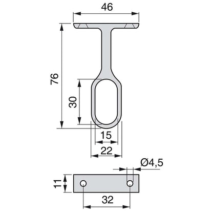 Emuca Central support for wardrobe rail, Zamak, Metallic grey